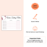 Printable wine tasting notes scorecard 